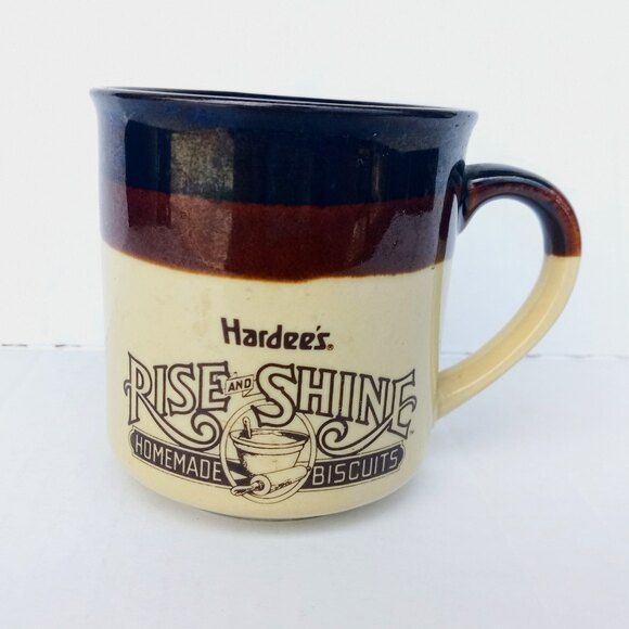 Hardee's Rise and Shine Brown Drip Glaze Coffee Cup - Advertising - Vintage - Picture 3 of 6